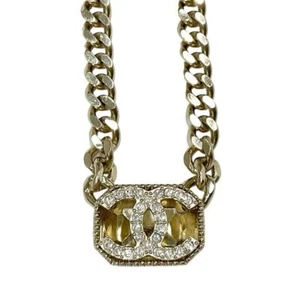 CHANEL Necklace Pendant Choker Gold Coco Mark Rhinestone 38cm B24C Accessary - Picture 1 of 7
