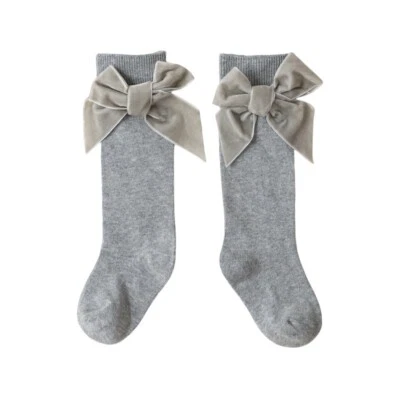 Pack de 2 Calcetines Bebé Niñas Hasta la Rodilla Calcetín Largo Algodón Lazo Grande Estilo Español Niños Foto 1 de 4