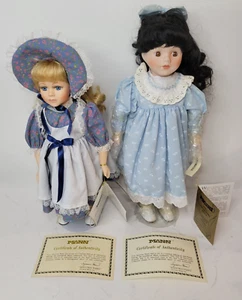 Muñeca de porcelana vintage Seymour Mann Connoisseur Collection 15" lote de 2 con soporte - Imagen 1 de 17