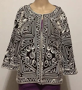 VTG Joni B. Women Black Lined Jacket with Geometric Trim Medium - Picture 1 of 21