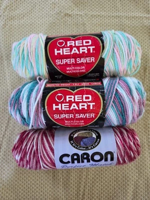 3 skeins Ombre Yarn Caron Perfect Match 7420 & Red Heart Super Saver 0963 & 394 - Image 1 of 4