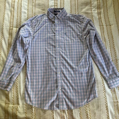 Camisa elástica Izod Big Boys rosa/azul manga larga abotonada a cuadros talla 18/20 Foto 1 de 4