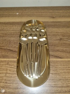 17 Mini Golden Spoons And Gold-toned Metal Tray - Image 1 of 4