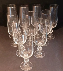 Vintage Bohemia Claudia Polish Made Fine Crystal Champagne Flutes - Set of 10 - Picture 1 of 2