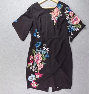 Review Dress Womens 16 Black Floral Flared Sleeve Lined Party Elegant Luxury - Picture 1 of 14