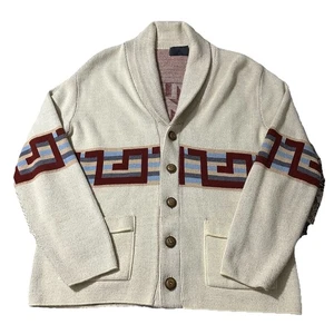Vintage 70s Aztec Native Cowichan Lebowski Cardigan Sweater Size Large - Bild 1 von 6
