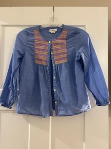 VINEYARD VINES Blue Embroidered Chambray Blouse Size M Girls Button Front Tunic - Picture 1 of 4
