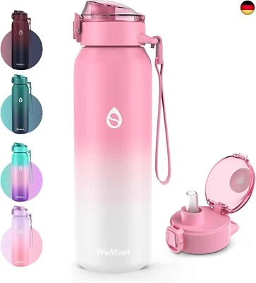 MARKE WEMEET WEMEET Trinkflasche 18/10 Edelstahl mit Abnehmbare Strohhalm 1000ML,