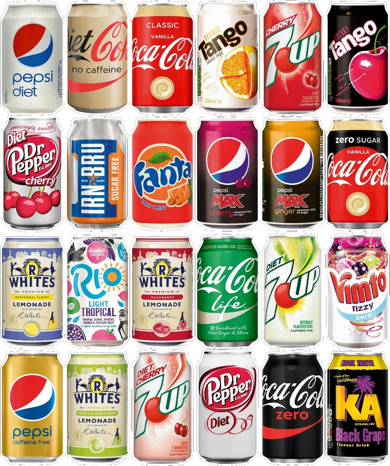 Soft Drink Stickers x24 B, Can Stickers, Ice Cream Vans, Takeaway Cafe, Shop