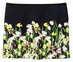 New Victoria Beckham Black Satin Floral Skirt 2X Garden Photo Target Sample