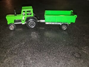 MAJORETTE TRACTEUR VINTAGE OLD GREEN WITH MATCHING TRAILER mint near mint!!!!!!!