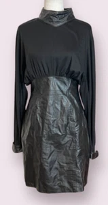Vintage Outerwear by Phoenix Women's Dress Long Sleeve Black Leather Size 9/10 - Picture 1 of 9
