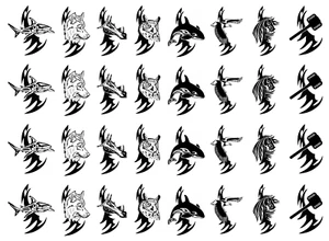 Tribal Dragon Wolf Owl 32 pcs 1.125 Inch Black Fused Glass Decals - Picture 1 of 1