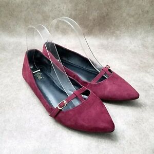 Fioni Womens Sz 7 M Red Wine Suede Pointed Toe Slip On Ballet Flats