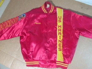 US Marines Vintage Satin Jacket Snap Red Yellow XL Bomber Soffe Jackets Size 46 - Picture 1 of 12
