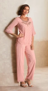 XL Midnight Velvet Blush Formal Wedding Church Jesseca Embellished Pant Suit - Picture 1 of 5