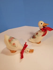 2 Hand Painted Ceramic Duck Figurines Floral Design 6" - Picture 1 of 4