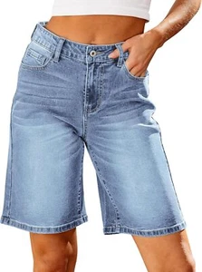 Women's High Waisted Bermuda Denim Shorts - Stretchy Cutoff Loose Fit - Picture 1 of 21