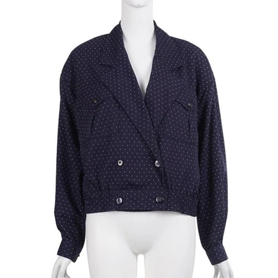 Chaqueta corta vintage para mujer 8 azul marino lunares doble botonadura años 80 90 Foto 1 de 4