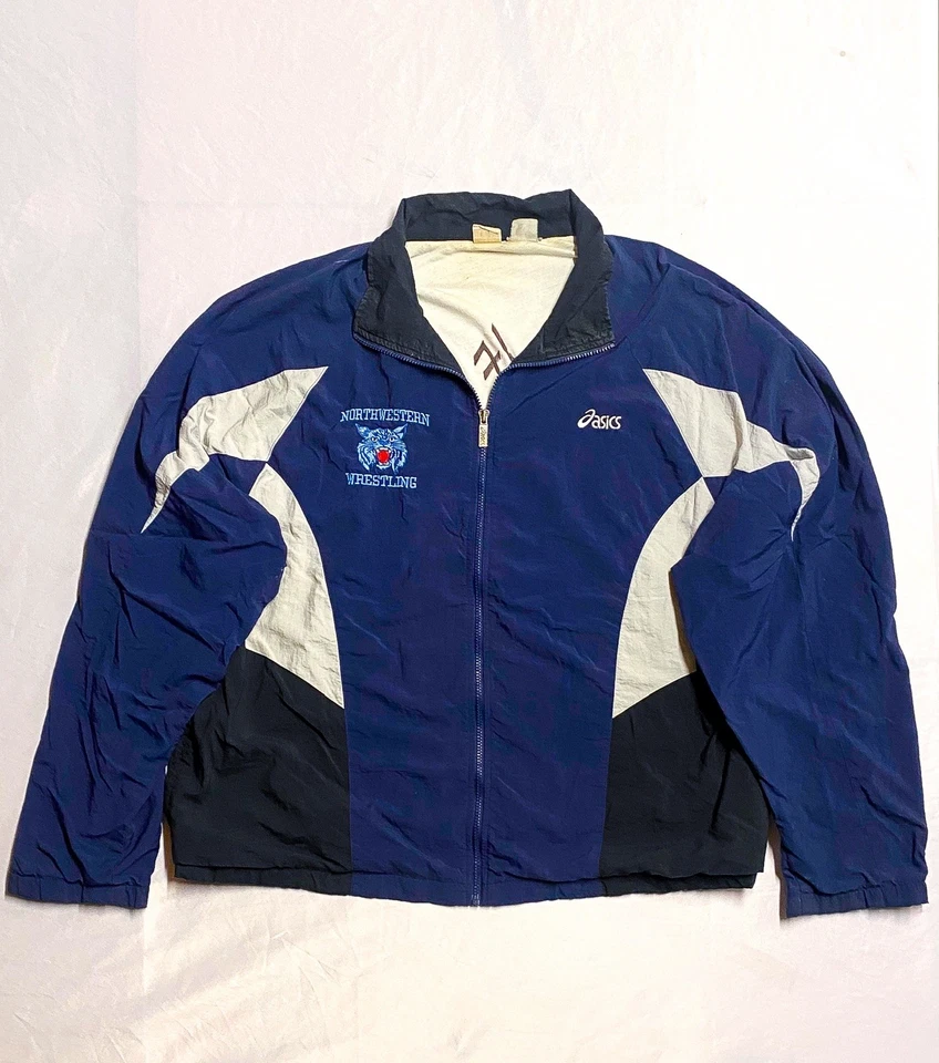 Vintage ASICS y2k Windbreaker Jacket XL Two Toned Northwestern High Maryland - Image 1 of 4