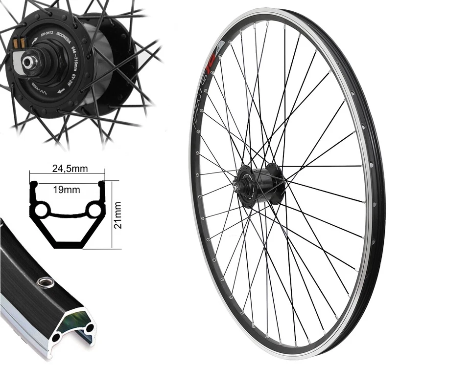 28 Zoll Laufrad Shimano DH-3N72 schwarz Nabendynamo Vorderrad Dynamo 622-19 - Bild 1 von 1