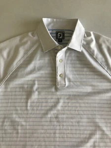 FJ Footjoy Athletic Fit Mens XL White With Blue Stripes S/S Golf Polo Shirt - Picture 1 of 7
