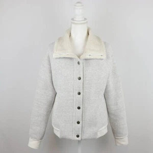 Aventura Women's Medium Cream & Black Fleece Lined Knit Snap Up Bomber Jacket - Picture 1 of 8
