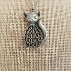 Whimsical Cat Kitten Pendant Necklace Pewter Open Work Silver Tone 1872*