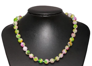 Shaded Agate Stone Necklace Choker Length-45cm Rhodium Plated Hook - Picture 1 of 2