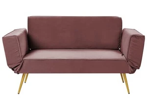 Schlafsofa Samtstoff rosa 2-Sitzer verstellbare Armlehnen goldene Beine Saarela - Bild 1 von 12