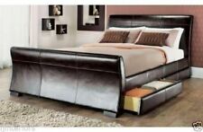 4 DRAWERS STORAGE LEATHER BED FRAME DOUBLE OR KING SIZE BEDS + SPRING MATTRESS