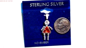 { STERLING SILVER STICK GIRL FIGURE  AMBER STONE NECKLACE PENDANT - Picture 1 of 2