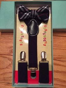Suspenders and Bow Tie Black Plaid Boxed Gift Set Holiday Toddler Kids Wedding - Picture 1 of 1