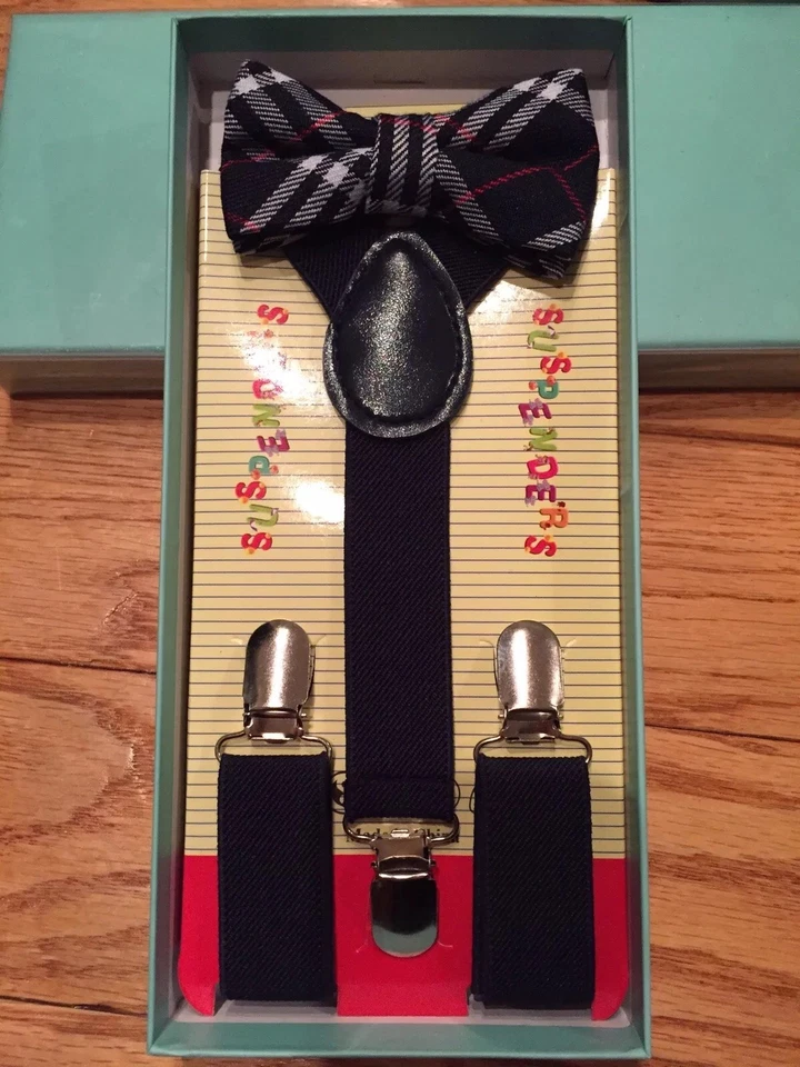 Подвески и галстук-бабочка черный клетку в коробке подарочный набор праздник ребенка ясельного возраста Kids свадьбы - Изображение 1 из 1