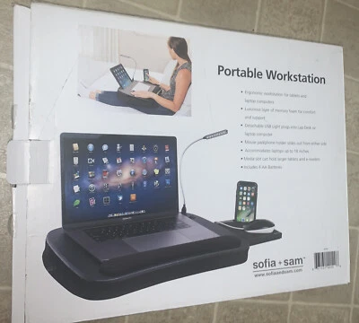 Sofia + Sam Portable Memory Foam Lap Desk with USB Light & Mouse Deck - Wood - Image 1 of 4