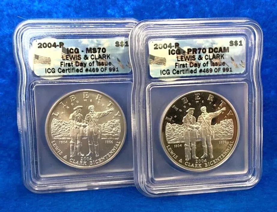 2004 P Lewis & Clark ICG MS70 and PR70 PF70 DCAM  1st Day Dollar Set - Image 1 of 1