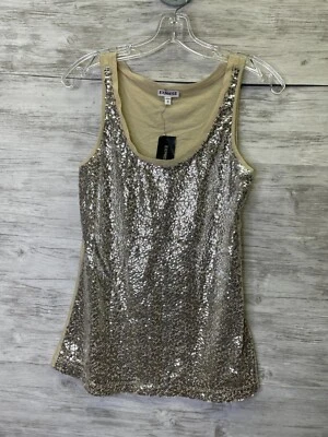 Camiseta sin mangas Express para mujer S beige plata lentejuelas Foto 1 de 4