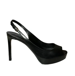 Saint Laurent Black Leather Peep Toe Slingback Platform Heels Pumps Size 36.5 - Picture 1 of 7