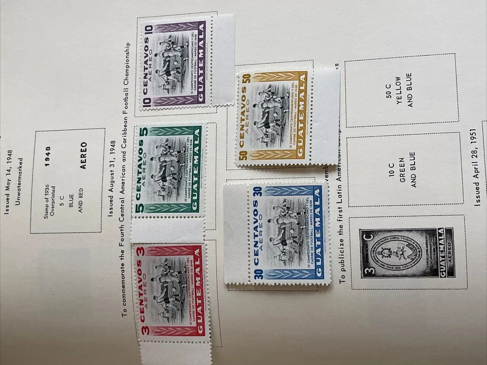 1948  5 PCs Stamps GUATEMALA, SOCCER CENTRAL AMERICAN AND CARIBBEAN Champ MH - Image 1 of 4