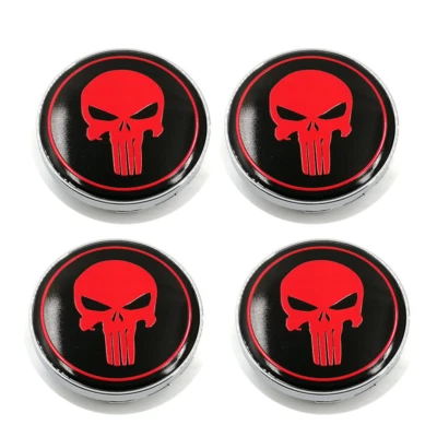 4x 56mm/60mm 2.36" ABS Aluminum Black Red Skull  Rim Wheel Center Cap - Image 1 of 4
