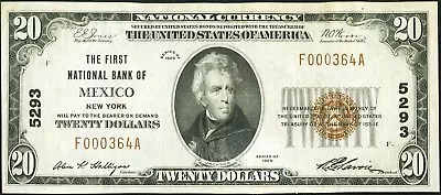 1929 $20 NATIONAL BANKNOTE ~ MEXICO, NEW YORK ~ OSWEGO COUNTY ~ EXTREMELY FINE - Image 1 of 2