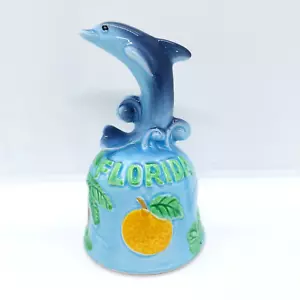Vintage Ceramic Florida Dolphin Palm Tree Orange Souvenir Dinner Bell 4.5" Japan - Picture 1 of 8