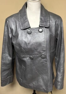 Women's Chicos Silver 100% leather jacket, poly lined, size 2 - Picture 1 of 10
