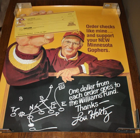 1984 Minnesota Gophers Lou Holtz Banking Advertisement 27.5x22 Poster Cover