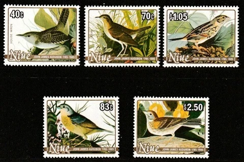 Niue 1985 Birds, Illustrations of JJ Audabon, Set of 5, MNH / UNM Cover