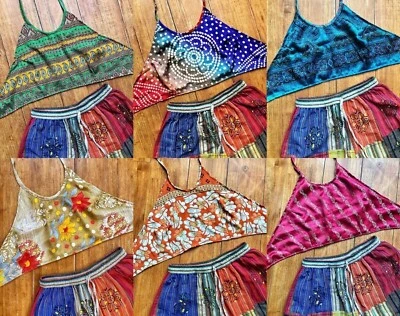 20 Pcs lot of Indian Vintage Silk Sari Halter Crop Top Boho Retro 60s Clothing - Image 1 of 4