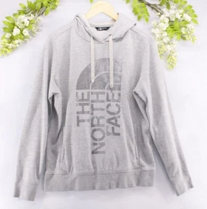 The North Face Women's Light Gray Front Big Logo Sweatshirt Hoodie Sz L - Picture 1 of 7
