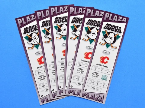 1994 Anaheim Mighty Ducks Game Tickets. Six UNUSED LOCKOUT Tickets. Flames Cover