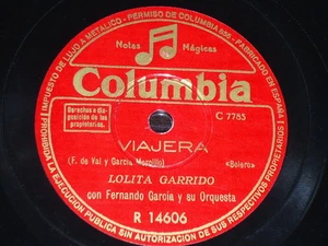 SPANISCH 78 RPM RECORD Columbia LOLITA GARRIDO Reisende / Fernsehen - Bild 1 von 1