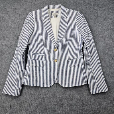 J Crew Schoolboy Blazer Womens 4 Blue Stripe Linen Preppy Academia Timeless - Image 1 of 4